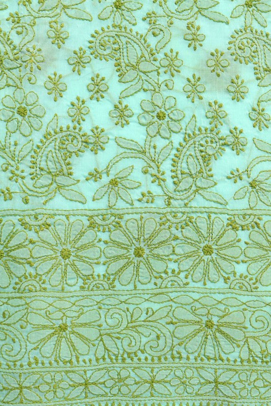 Ada Hand Embroidered Sea Green Cotton Lucknowi Chikan Unstitched Suit Piece A603846