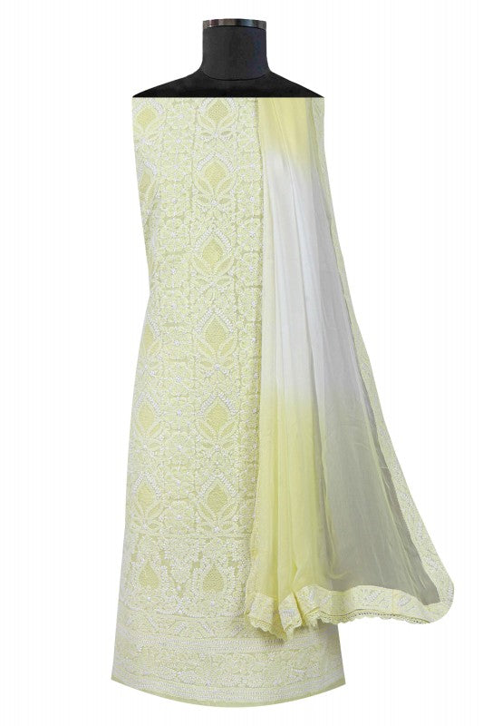 Ada Hand Embroidered Lemon Cotton Lucknowi Chikankari Unstitched Suit Piece 01A166714