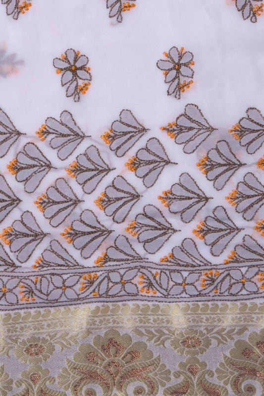 Ada Hand Embroidered White Georgette Chikan Unstitched Kurta A117834