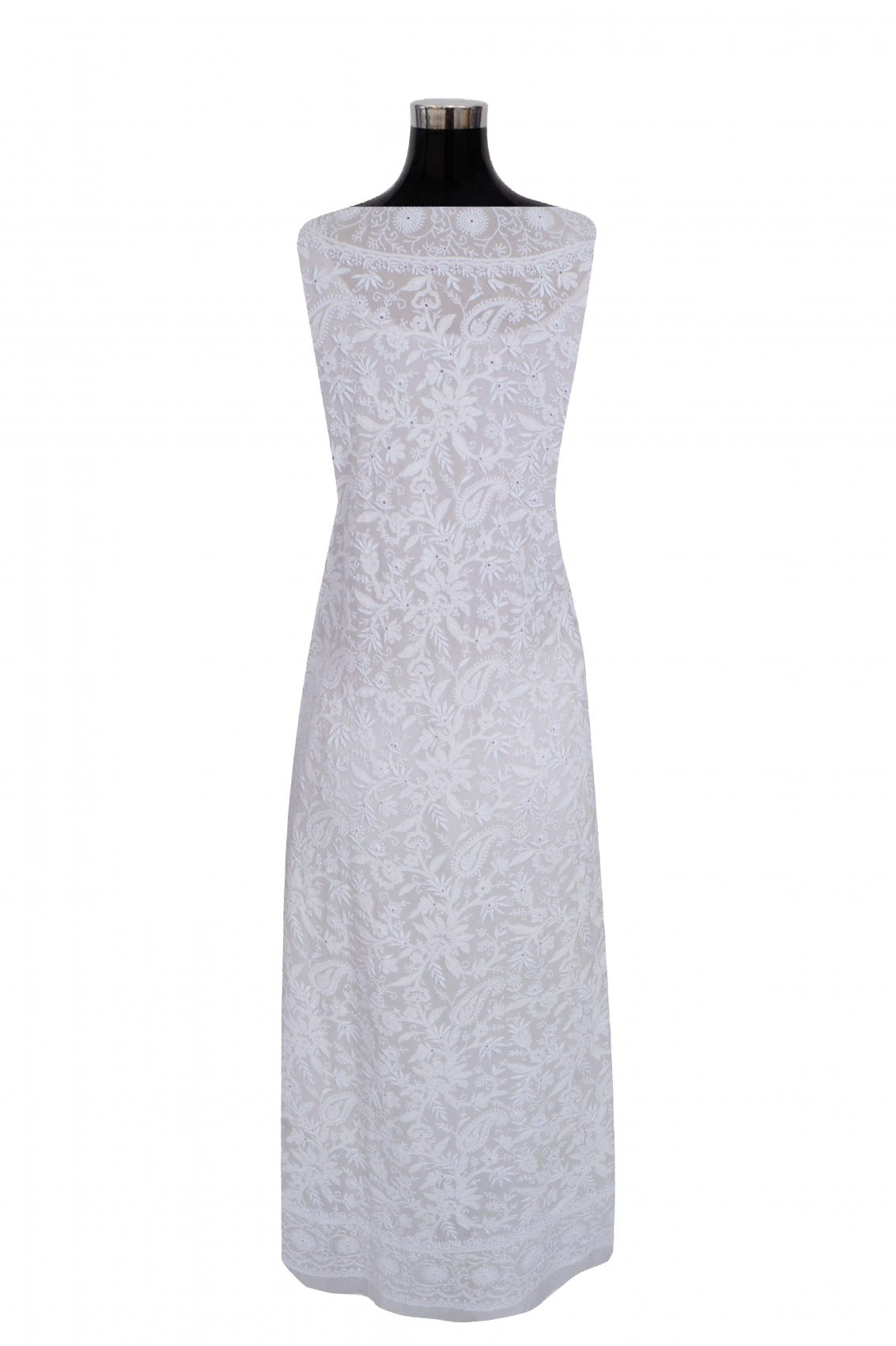 Ada Hand Embroidered Off White Pure Georgette Lucknowi Chikankari Semi stitched Kurta Dupatta Set A484754