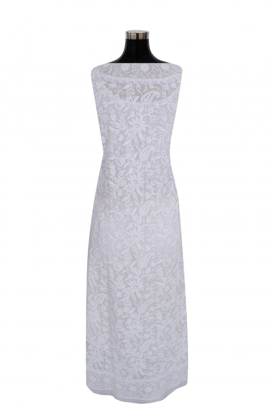 Ada Hand Embroidered Off White Pure Georgette Lucknowi Chikankari Semi stitched Kurta Dupatta Set A484754