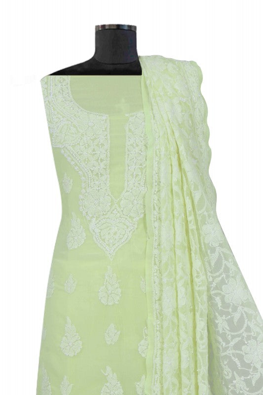 Ada Hand Embroidered Lemon Georgette Lucknowi Chikankari Unstitched Suit Piece 01A169419