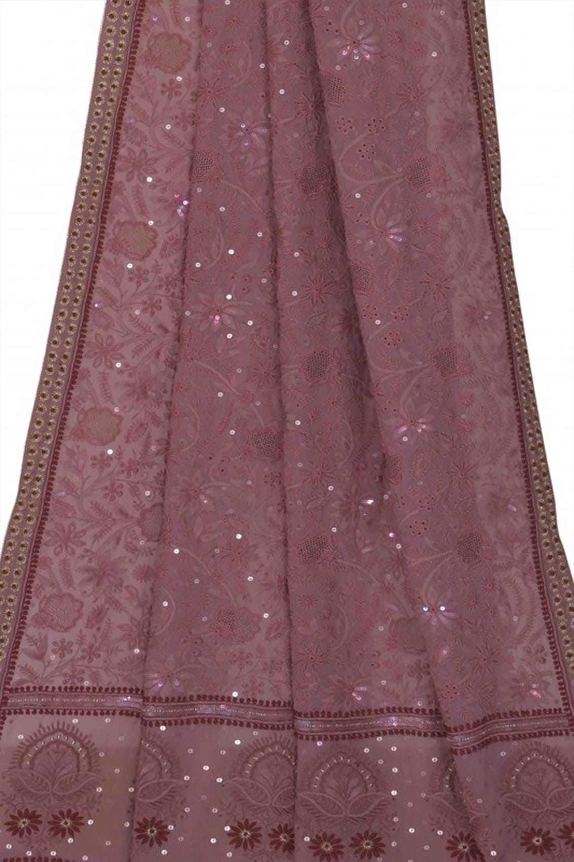 Ada Hand Embroidered Mauve Pure Georgette Lucknowi Chikankari Dupatta With Muqaish Work 01A30634