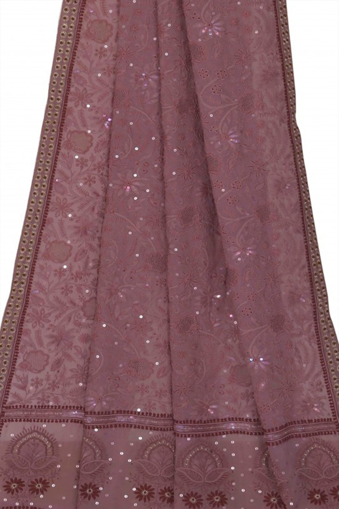 Ada Hand Embroidered Mauve Pure Georgette Lucknowi Chikankari Dupatta With Muqaish Work 01A30634