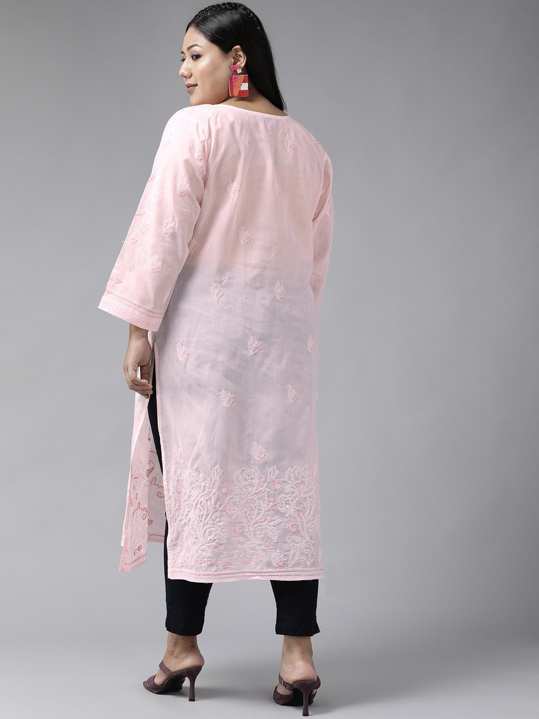Ada Hand Embroidered Pink Cotton Lucknowi Chikankari Straight Kurta  A221041
