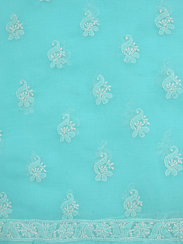 Ada Hand Embroidered Sea Green Cotton Lucknowi Chikankari Unstitched Suit Piece With Pearl Work 01A184312