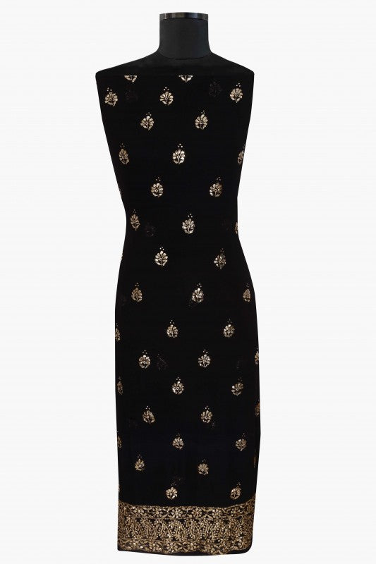 Ada Hand Embroidered Black Pure Georgette Lucknowi Chikan Unstitched Kurta Piece with Muqaish Work A94260