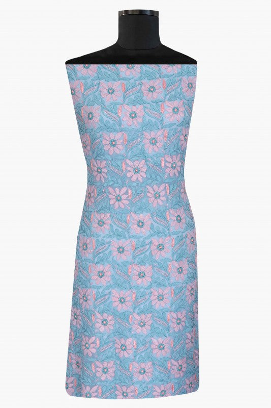 Ada Hand Embroidere Blue Georgette Lucknowi Chikan Unstitched Kurta Piece A611836