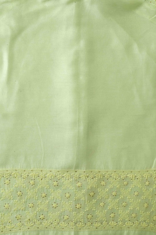 Ada Hand Embroidered Lime Green Chanderi Lucknowi Chikankari Semi-Stitched Anarkali Kurta Piece With Muqaish Work A571940