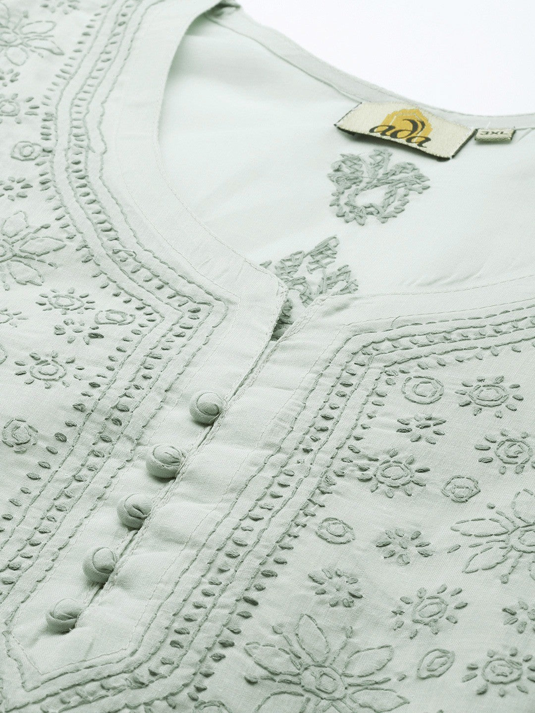 Ada Hand Embroidered Light Grey Cotton Lucknow Chikan Kurta A227152