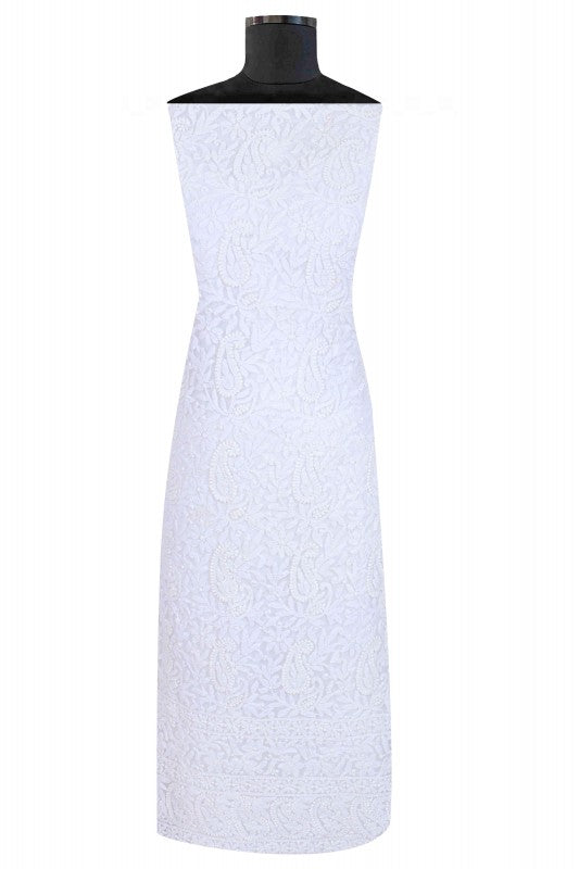 Ada Hand Embroidered White Georgette Lucknowi Chikan Unstitched Suit Piece A613267
