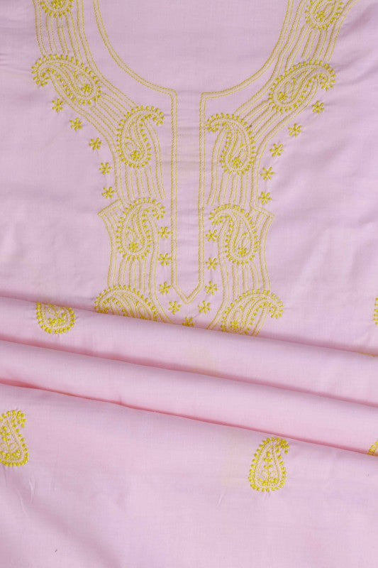 Ada Hand Embroidered Pink Cotton Lucknowi Chikankari Unstitched Kurta Piece - A198478