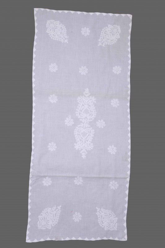 Ada Hand Embroidered White Cotton Lucknowi Chikankari Dining Table Cover Set-A96922