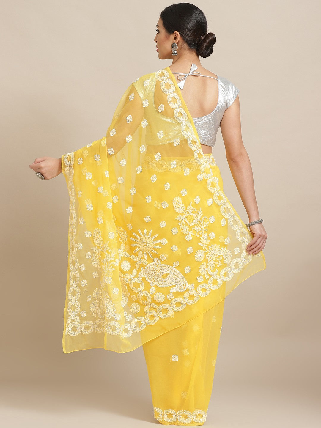 Ada Hand Embroidered Yellow Georgette Lucknowi Chikankari Saree with Blouse A129556