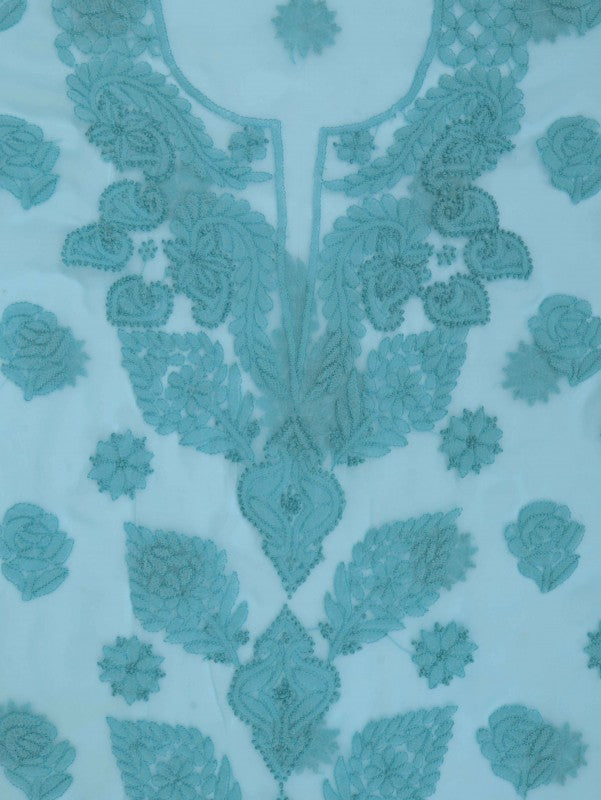 Ada Hand Embroidered Arctic Blue Georgette Lucknowi Chikan Unstitched Suit Piece A211229