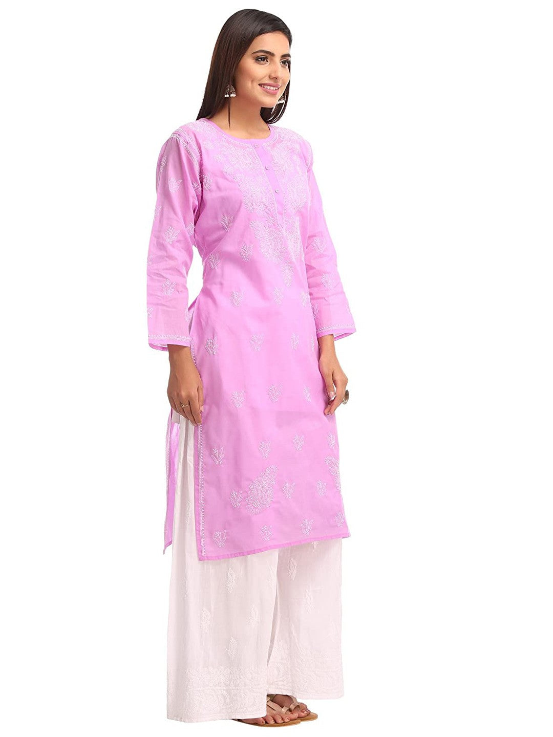 Ada Hand Embroidered Lavender Cotton Lucknowi Chikankari Straight Kurta A231691