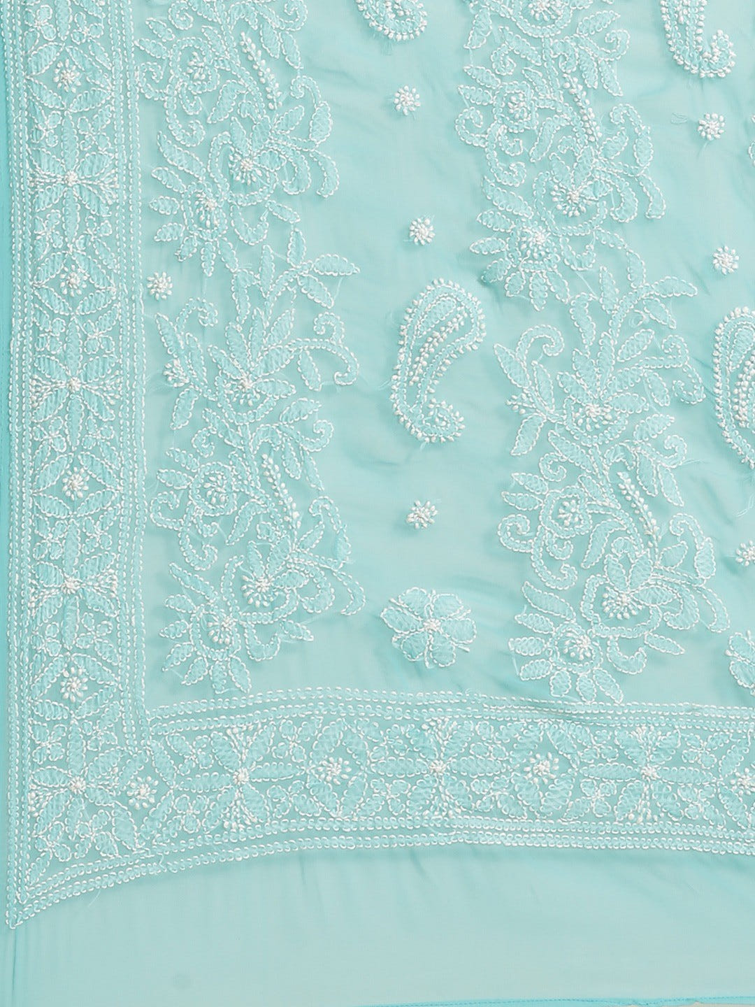 Ada Hand Embroidered Turquoise Blue Georgette Lucknow Chikan Saree With Blouse-A311298