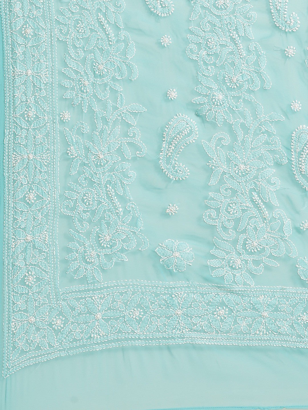 Ada Hand Embroidered Turquoise Blue Georgette Lucknow Chikan Saree With Blouse-A311298