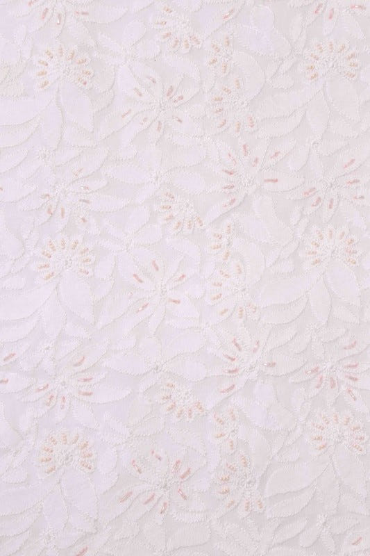 Ada Hand Embroidered White Georgette Lucknowi Chikan Unstitched Kurta Piece with Pearl Work A600525