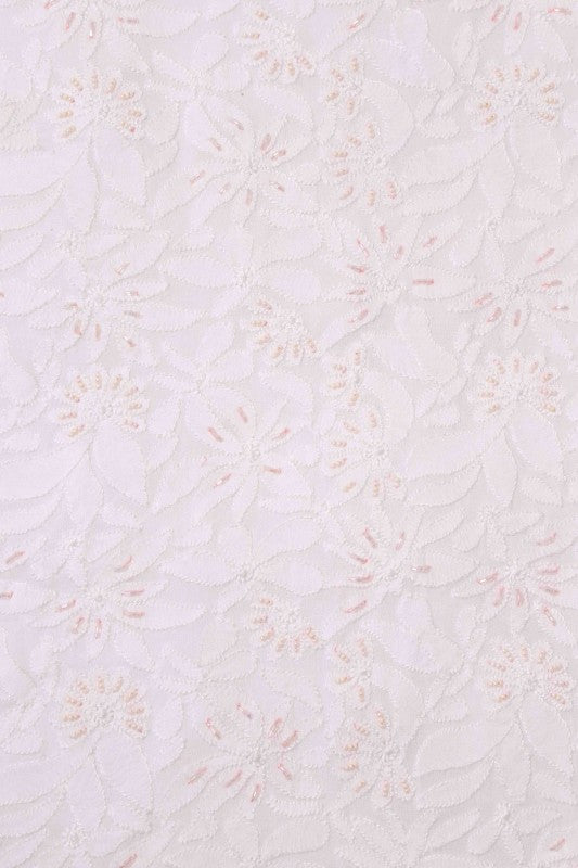 Ada Hand Embroidered White Georgette Lucknowi Chikan Unstitched Kurta Piece with Pearl Work A600525