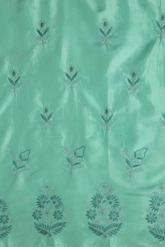 Ada Hand Embroidered Sea Green Silk Lucknowi Chikan Semi-Stitched Kurta Piece A608627