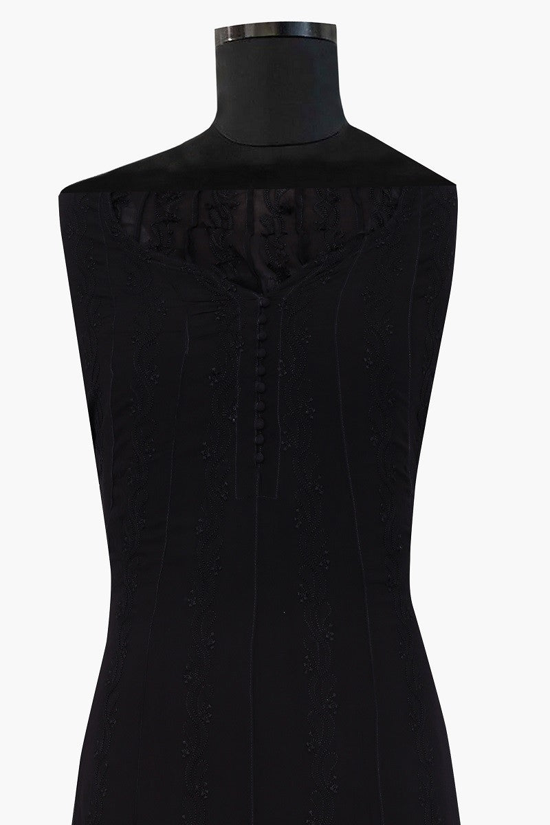 Ada Hand Embroidered Black Georgette Lucknowi Chikankari Semi-Stitched Anarkali Kurta Piece A567426